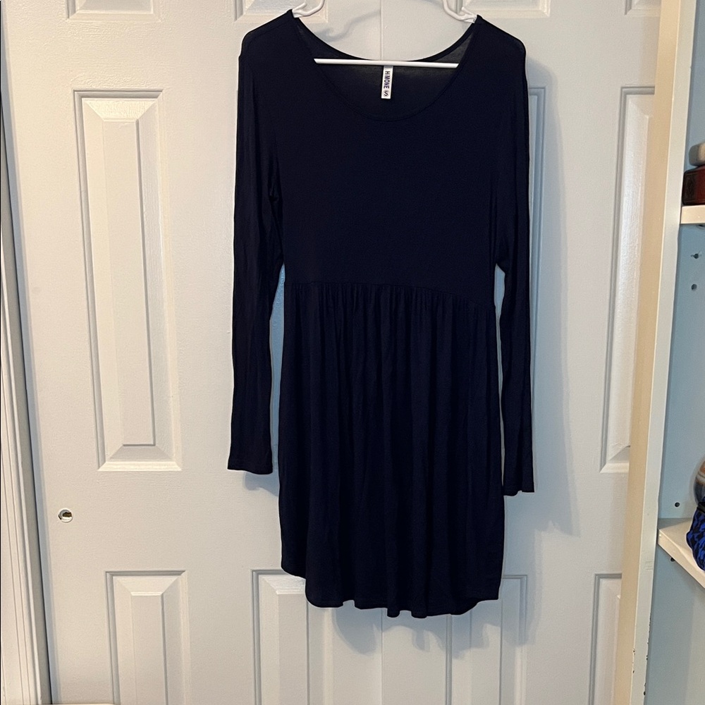 HiMONE Long Sleeve Dress Casual Swing Dress Navy Blue With‎ Pockets Size S